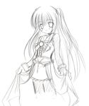  gloves greyscale half-skirt iris_sepperin jewelry leggings monochrome pantyhose ribbon rosenkreuzstilette sketch skirt smile solo twintails vest womi 