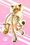  animal_ears animal_hood aoi_kanan blazblue blonde_hair braid breasts cat_ears cat_hood cat_tail claws cosplay costume gen_1_pokemon grin hood hoodie kneehighs long_hair medium_breasts meowth meowth_(cosplay) parody pokemon red_eyes smile socks solo tail taokaka twin_braids 