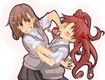  angry arm_grab bad_id bad_pixiv_id blush brown_eyes brown_hair closed_eyes embarrassed hair_ornament hair_ribbon hairclip hands heart kiss misaka_mikoto multiple_girls pushing red_hair ribbon sashisu school_uniform shirai_kuroko skirt sweater_vest to_aru_kagaku_no_railgun to_aru_majutsu_no_index twintails yuri 