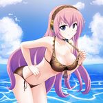  bent_over bikini blue_eyes breasts cleavage day front-tie_top hyokkori_tamago large_breasts leaning_forward long_hair looking_at_viewer megurine_luka pink_hair project_diva project_diva_(series) side-tie_bikini solo swimsuit swimwear_(module) vocaloid 