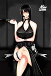  bad_source banned_artist black_hair bluedemon13 breasts cleavage dress garters large_breasts nico_robin one_piece self_upload smoking solo 