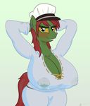  2015 anthro areola big_breasts blush breasts cleavage clothed clothing ear_piercing earth_pony equine erect_nipples facial_piercing fan_character female gunpowdergreentea horse huge_breasts lactating looking_at_viewer mammal milk my_little_pony nipples nose_piercing piercing pony smile solo 