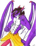  2010 abs anthro biceps brown_hair clothed clothing dragon electricity hair half-dressed horn kalnareff kalnareff_(character) lightning long_hair magic male muscles pants plain_background purple_scales scalie sketch skirt slit_pupils solo topless white_background wings yellow_eyes 