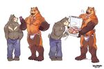  anthro barefoot bear black_nose bow_tie bulge claws clothed clothing duo eyes_closed flower food fur half-dressed jeans jockstrap male mammal open_mouth pants pizza plant rose smile super-tuler surprise teeth toe_claws toes tongue topless underwear willy_(artdecade) 