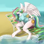  anthro anthrofied beach blue_background breasts clothing colored cutie_mark dildo equine female friendship_is_magic fur hair horn kevinsano long_hair mammal multicolored_hair my_little_pony outside plain_background princess_celestia_(mlp) seaside sex_toy solo thong tongue tongue_out under_boob water winged_unicorn wings 