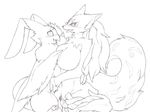  avian bird breasts canine female female/female fox hair higoro kemono long_hair mammal monochrome nipples open_mouth tongue 