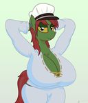  2015 anthro big_breasts breasts cleavage clothed clothing ear_piercing earth_pony equine facial_piercing fan_character female gunpowdergreentea horse huge_breasts looking_at_viewer mammal my_little_pony nose_piercing piercing pony smile solo 
