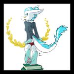  2015 anthro anthrofied book clothing digitigrade dragon ear_piercing eyelashes eyewear female fur looking_at_viewer looking_back open_mouth panties panties_down partially_clothed patch_(character) pawpads paws piercing plain_background siroc skirt solo teal_eyes underwear undressing white_background 