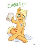  2015 alasou alpha_channel applejack_(mlp) blonde_hair cup cutie_mark earth_pony english_text equine female feral friendship_is_magic fur green_eyes hair horse mammal my_little_pony necklace open_mouth orange_fur plain_background pony solo text transparent_background underhoof 
