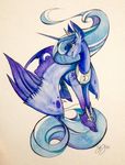  2015 blue_eyes blue_hair crown cutie_mark equine famosity female friendship_is_magic hair horn mammal my_little_pony necklace plain_background princess_luna_(mlp) solo sparkles traditional_media_(artwork) white_background winged_unicorn wings 