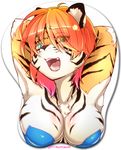  blue_eyes bra breasts clothing ehime_mikan feline female hair kemono long_hair mammal open_mouth orange_hair solo tiger underwear 