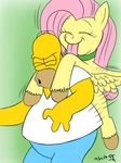  collar duo equine female feral fluttershy_(mlp) friendship_is_magic homer_simpson human licking male mammal my_little_pony pegasus plain_background the_simpsons tomtornados tongue tongue_out wings yellow_skin 
