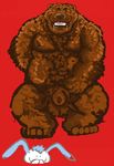  anthro balls bear body_hair chubby dakota-bear drooling grizzly_bear happy_trail lagomorph male mammal musclegut muscles nude rabbit saliva sheath simple_background solo 