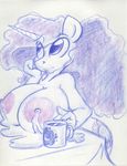  2015 anthro anthrofied areola big_breasts black_and_white breasts coffee cup equine female friendship_is_magic horn king-cheetah lactating mammal milk monochrome my_little_pony nipples princess_celestia_(mlp) sketch solo table winged_unicorn wings 