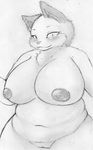  2010 anthro big_breasts blush breasts cat chubby cocolog feline female fur inverted_nipples kyoko_(cocolog) looking_at_viewer mammal monochrome navel nipples nude plain_background pussy sketch solo standing thick_thighs voluptuous white_background wide_hips 