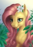  2015 bluespaceling equine female feral flower fluttershy_(mlp) friendship_is_magic hair horse long_hair mammal my_little_pony outside pink_hair plant pony smile solo 