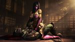  3d abs absurd_res armor black_hair breast_grab breasts claws cum cum_inside duo female hair hi_res male male/female mask mileena mortal_kombat necklace nipples reptile reptile_(mortal_kombat) scalie sex straddling urbanator video_games yellow_eyes 