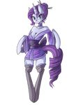  2015 alpha_channel anthro anthrofied breasts cleavage clothed clothing collar cutie_mark equine female friendship_is_magic fur green_eyes hair hi_res horn japanese_clothing kimono legwear looking_at_viewer makeup mammal my_little_pony plain_background purple_fur purple_hair raptor007 rarity_(mlp) solo transparent_background unicorn white_fur 