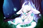  anus blue_flesh carrot_(artist) digitigrade female feral flat_chested forest hi_res horn looking_at_viewer nude ori ori_and_the_blind_forest pussy sitting solo spreading teal_eyes tongue tongue_out tree 