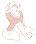  angry anthro canine claws cleavage clothed clothing eyewear female fox fur glasses hair mammal milf monochrome mother parent pouting shantika sitting sketch solo 