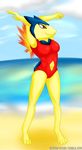 anthro beach breasts clothed clothing female mammal nintendo one-piece_swimsuit pok&eacute;mon seaside skydog solo swimsuit typhlosion video_games 