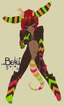  2011 ambiguous_gender anthro antlers beau_(character) caprine digitigrade hair heterochromia horn jotaku lagomorph looking_at_viewer mammal markings middle_finger nude plain_background red_hair solo standing text tongue tongue_out unknown_species 