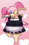  aliasing anthro audino big_thighs cake chubby diviningcrop female food looking_at_viewer maid_uniform nintendo pok&eacute;mon solo standing_on_one_foot video_games 