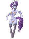  2015 alpha_channel anthro anthrofied breasts censored collar cutie_mark equine female friendship_is_magic fur green_eyes hair hi_res horn legwear looking_at_viewer makeup mammal my_little_pony navel navel_piercing nude piercing plain_background purple_fur purple_hair raptor007 rarity_(mlp) solo transparent_background unicorn white_fur 