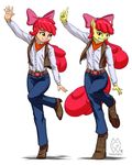  2015 amber_eyes anthro anthrofied apple_bloom_(mlp) bow clothing dancing duo equine female friendship_is_magic hair horse human humanized mammal my_little_pony mykegreywolf pony pose red_hair 