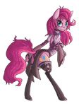  2015 alpha_channel anthro anthrofied bent_over blue_eyes breasts butt clothed clothing collar cutie_mark dress earth_pony equine female friendship_is_magic fur hair hi_res horse legwear long_hair looking_at_viewer looking_back mammal my_little_pony pink_fur pink_hair pinkie_pie_(mlp) plain_background pony raptor007 side_boob skimpy smile solo transparent_background 