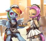  blush cutie_mark duo equine female fluttershy_(mlp) friendship_is_magic garter hair hi_res horse maid_uniform mammal mrs1989 my_little_pony pegasus pink_hair pony rainbow_dash_(mlp) wings 