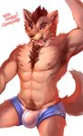  abs biceps bulge canine cheetahpaws chest_tuft clothing fur hyena male mammal muscles nipples pecs tongue tuft underwear wolf 