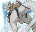  2015 anus backsack balls belt feral fur horn looking_at_viewer looking_back low-angle_shot male mount narse nude penis penis_tip saddle sheath solo taunta tauntaun white_body white_fur 