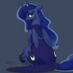  2015 blue_hair bluedrg19 blush clothed clothing cutie_mark ear_piercing equine female feral friendship_is_magic hair horn long_hair looking_at_viewer mammal my_little_pony piercing plain_background princess_luna_(mlp) solo winged_unicorn wings 
