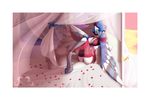  absurd_res avian bed bird blue_jay claws clothing female flower hi_res inviting lingerie plant rose rose_petals seductive solo twintailsinc wings 