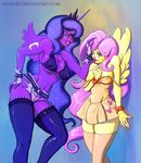  big_breasts blue_eyes breasts clothed clothing female female/female fluttershy_(mlp) friendship_is_magic green_eyes hair happy long-hair my_little_pony nipples nude one_eye_closed pink_hair pink_lips princess princess_luna_(mlp) purple_hair purple_skin red_lips royalty saito200 shy smile standing yellow-skin 