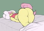  ambiguous_gender anthro anthrofied bed big_butt blush butt clothing colored digital_drawing_(artwork) equine eyes_closed hair horse line_art lying male mammal on_bed pillow pink_hair plain_background shirt sleeping solo thick_thighs upright-infinity 