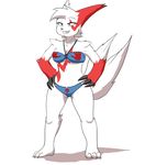  anthro bikini claws clothing female fur handprint nintendo plain_background pok&eacute;mon red_fur ricedawg swimsuit video_games white_fur zangoose 