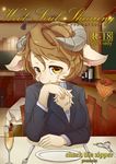  brown_hair caprine comic cover doujinshi female fur hair horn kemono mammal sheep white_fur yellow_eyes のたま 