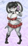  anthro big_breasts breast_squish breasts cleavage clothed clothing dullvivid female goth huge_breasts lagomorph mammal miniskirt plaid rabbit rainbow schoolgirl selfie tight_clothing 