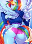  2015 absurd_res anthro anthrofied butt clothing equine friendship_is_magic hair hand_on_hip hi_res looking_at_viewer looking_back mammal my_little_pony pegasus rainbow_dash_(mlp) rear_view solo wings xdtopsu01 