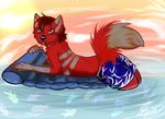  canine clothing fox fur grey_fur hair inflatable looking_at_viewer male mammal poo-ky pool red_fur red_hair solo swimsuit toy water 