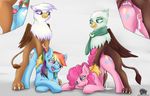  2015 anal anal_penetration anus avian beak blue_eyes blush butt clothing colored cum cum_in_pussy cum_inside cum_on_ground cutaway cutie_mark darkhazard dickgirl dickgirl/female earth_pony equine eye_contact female friendship_is_magic gilda_(mlp) group gryphon hair half-closed_eyes hi_res horse intersex intersex/female mammal multicolored_hair my_little_pony open_mouth pegasus penetration penis pink_hair pinkie_pie_(mlp) pony pussy rainbow_dash_(mlp) rainbow_hair scarf sex vaginal vaginal_penetration wings 