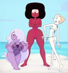  amethyst_(steven_universe) big_butt bikin black_hair blonde_hair blue_eyes butt clothed clothing crystal_gem eyewear female garnet_(steven_universe) gem gem_(species) gentlemanpaux glassess hair happy huge_butt human looking_at_viewer mammal nipples on_the_beach one_eye_closed open_mouth purple_skin pussy smile steven_universe surprise white_hair 