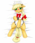  animal_ears applejack_(mlp) bed blonde_hair clothed clothing earth_pony equine female friendship_is_magic fur green_eyes hair hat horny horse long_hair maid maid_uniform mammal my_little_pony on_bed pony ponytail shy solo teeth under_covers yellow_fur 葉塩 