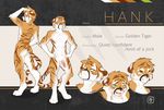  2015 aloof angry anthro balls blush brown_fur bust butt digitigrade dragonfu embarrassed feline front_view fur green_eyes hand_on_head hands_on_hips hank_(logitech) male mammal model_sheet multiple_poses nude penis rear_view smile solo tiger toned white_fur 