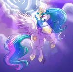  2015 cloud crown cutie_mark equine female feral flying friendship_is_magic hair horn long_hair mammal multicolored_hair my_little_pony outside princess_celestia_(mlp) sky solo whitephox winged_unicorn wings 