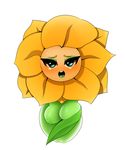  anthro blush breasts female flora_fauna flower holding_breasts looking_at_viewer open_mouth plain_background plant plantpenetrator solo teal_eyes tongue white_background 