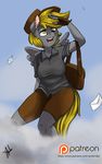  anthro anthrofied blonde_hair clothed clothing cloud derpy_hooves_(mlp) equine female fingerless_gloves friendship_is_magic fur gloves grey_fur hair half-closed_eyes horse mammal my_little_pony open_mouth outside pony smile solo teeth tongue wings xenstroke 