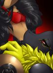  2015 alternate_color anna_(kelnich) anthro areola big_breasts big_nipples black_fur black_hair black_nipples blindfold blush breasts brown_fur claws digimon duo equine female female/female fur hair horse kissing long_hair mammal mirapony nipple_piercing nipples piercing red_eyes renabastet renamon rubber yellow_fur 